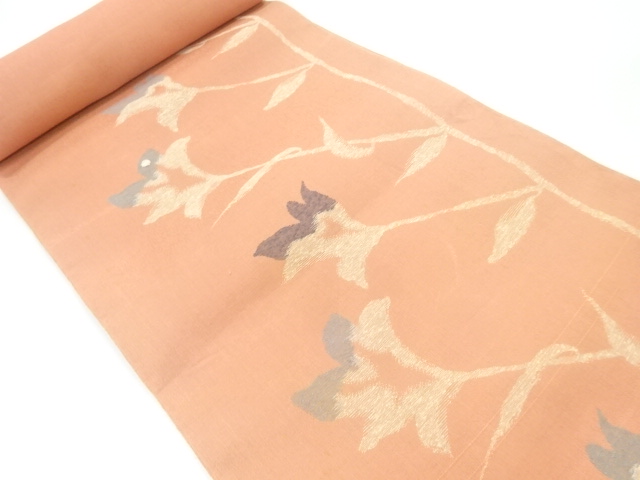 アンティーク　枝花模様織出し名古屋帯地反物